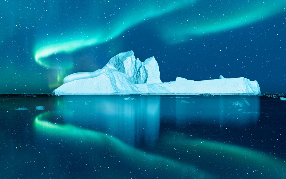 iceberg,floating,in,greenland,fjord,with,aurora,borealis, ,greenland